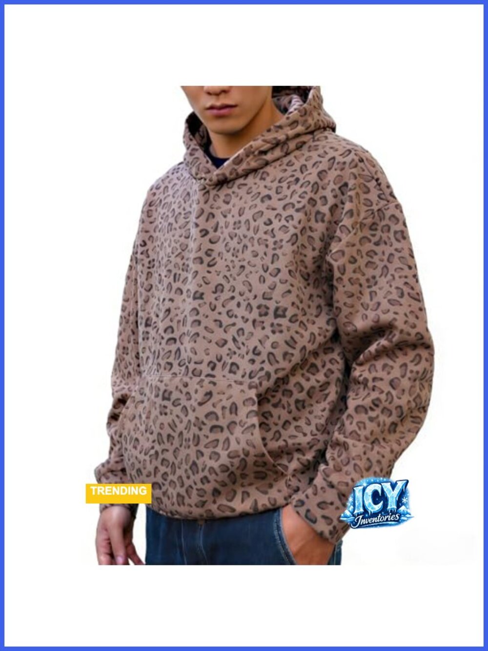 Oversized Leopard Print Hoodie with Pockets Vintage Long Sleeve Pullover